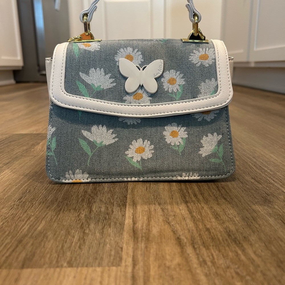 Betsey Johnson Blue Floral Mini Bag with Butterfly
